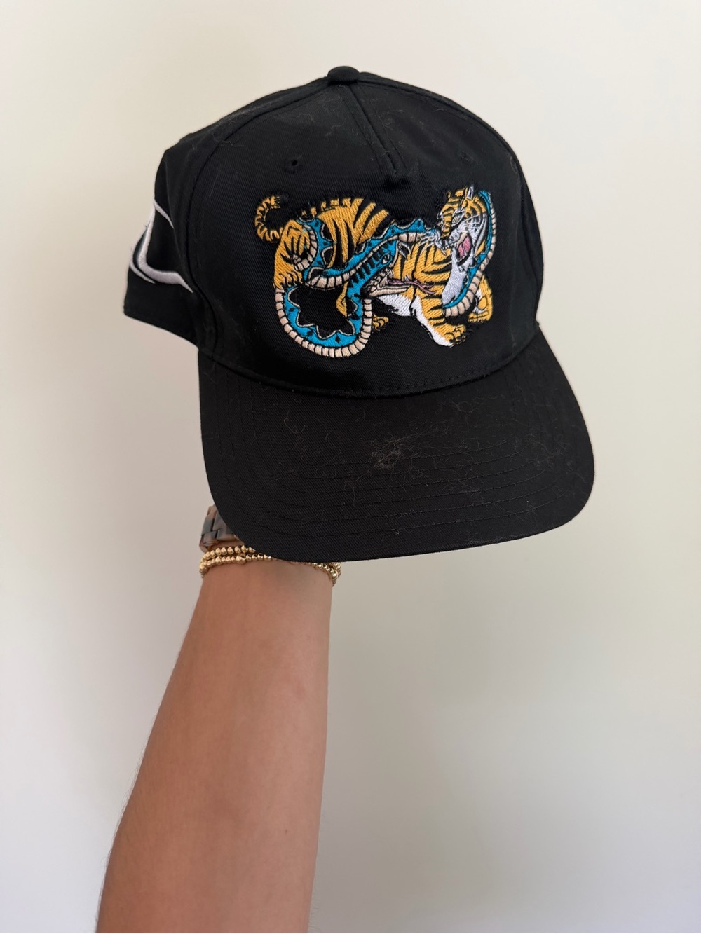 OTTO Black Baseball Cap with Embroidered Yellow & Blue Tiger